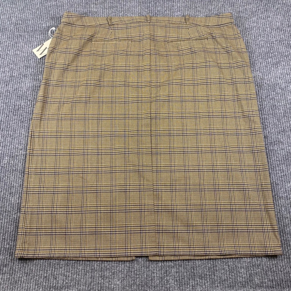 Worthington Pencil Skirt 24W Brown Navy Plaid Back Slit Career Academic NEW